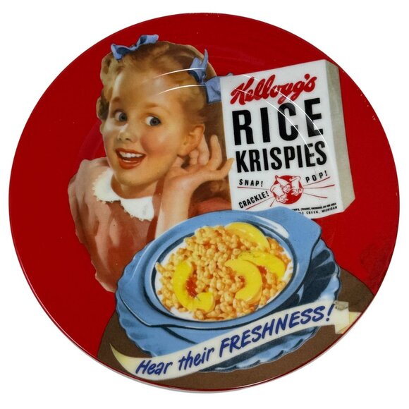 Vintage Kelloggs Rice Krispies Girl On Red Toast Plate 8.25" Cereal Nostalgia - Picture 1 of 5